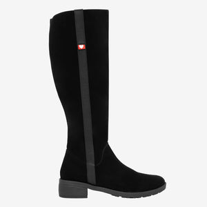 Botas altas negras para mujer con tacón bajo y suela dentada
